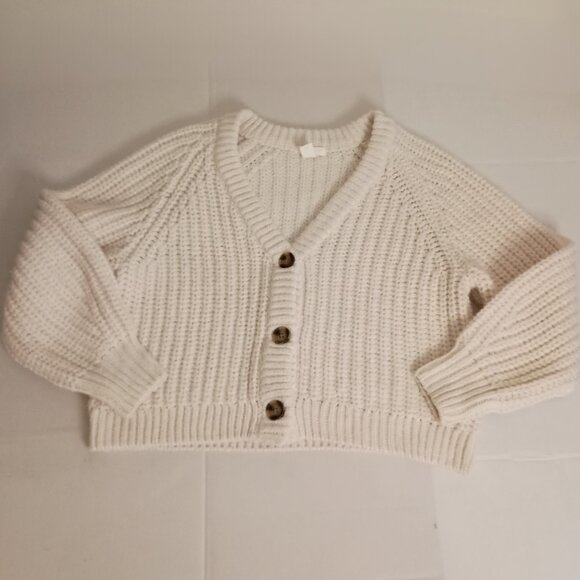 H&M Cream Chunky Knit Cropped Cardigan Sweater Women’s L Cozy Cottagecore - Picture 5 of 16